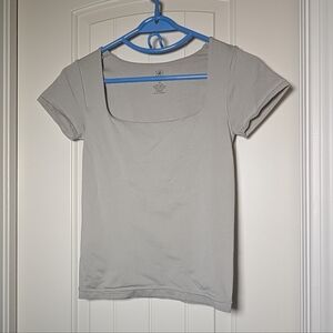 Aura Square Neck Short Sleeve Top - Light Gray, Women's Size S/M